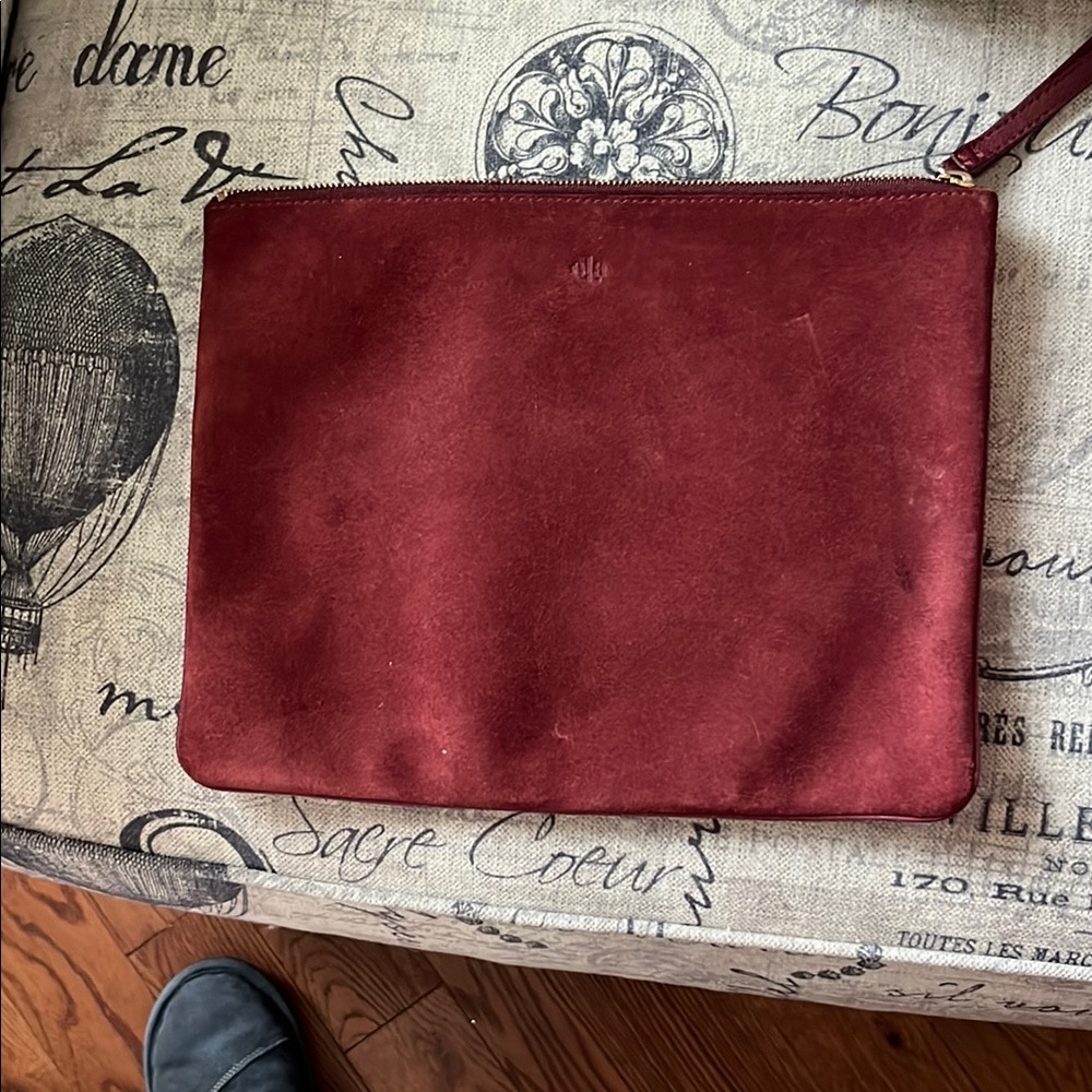 Large Red Suede Wristlet Clutch